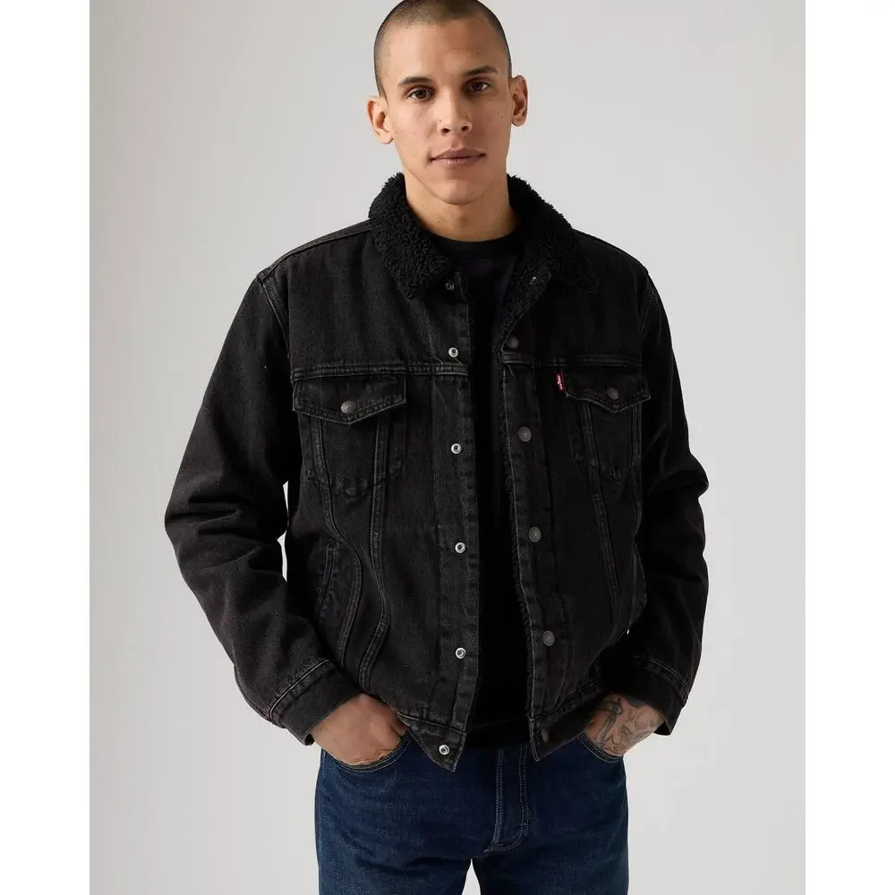 Levi's Authentic Sherpa Trucker Black Denim Jacket Size L